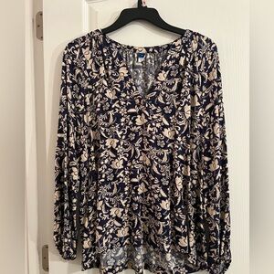 Old Navy Long Sleeve Floral Black and Beige Women's Top